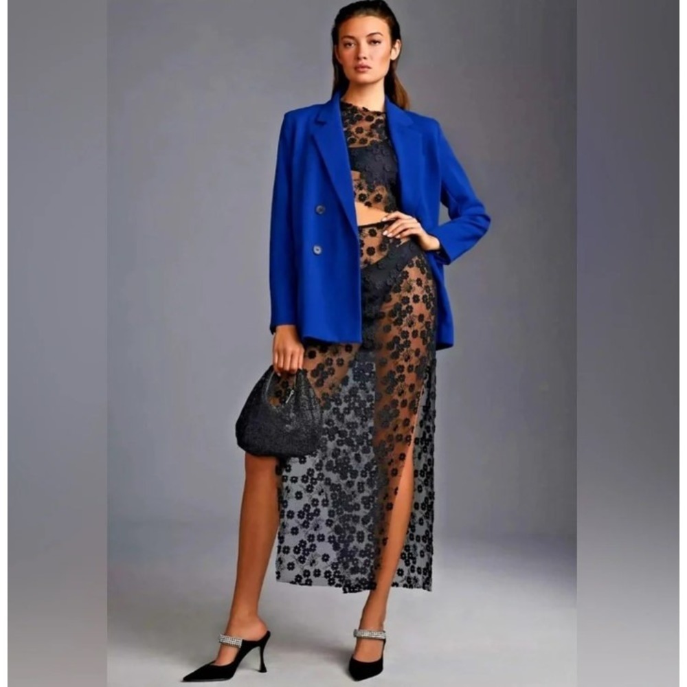 Maeve by Anthropologie Cobalt Blue Double Breasted Blazer Jacket Womens 12 NEW